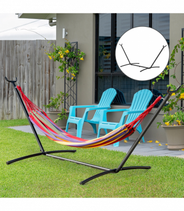 Metal Hammock Stand Frame Black 280cm x 120cm x 110cm Stable Six Holes Adjust