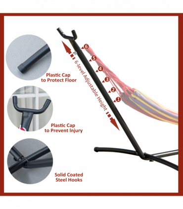 Metal Hammock Stand Frame Black 280cm x 120cm x 110cm Stable Six Holes Adjust