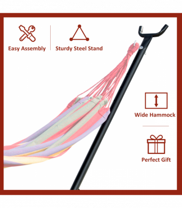 Metal Hammock Stand Frame Black 280cm x 120cm x 110cm Stable Six Holes Adjust