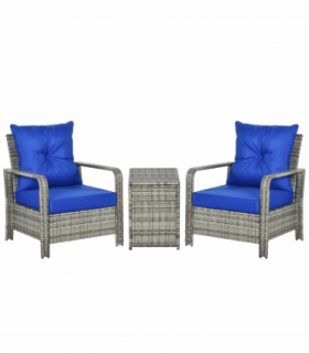 3 PCs PE Rattan Garden Sofa Set w/ 2 Chairs & Storage Table Mixed Grey