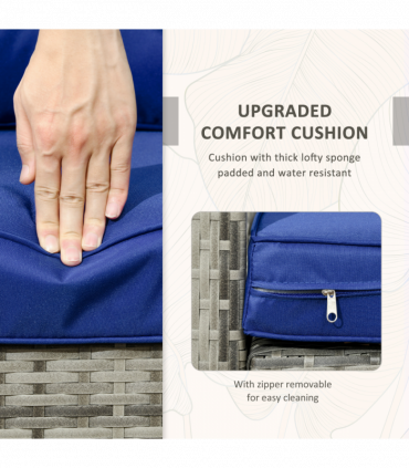 3 PCs PE Rattan Garden Sofa Set w/ 2 Chairs & Storage Table Mixed Grey