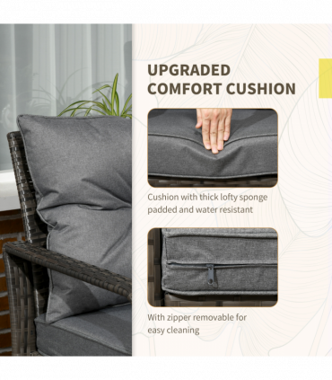 3 Piece PE Rattan Garden Sofa Set w/ 2 Chairs & Storage Table Grey Outsunny