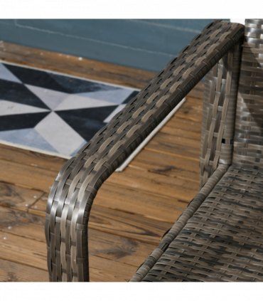 3 Piece PE Rattan Garden Sofa Set w/ 2 Chairs & Storage Table Grey Outsunny