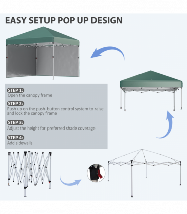 3 x 3 (M) Pop Up Gazebo Event Shelter with 2 Sidewalls, Weight Bags, Green