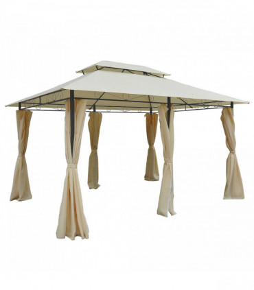 Outdoor 2-Tier Steel Frame Gazebo Beige 398(L)*298(W)*265(H)cm Curtains Included