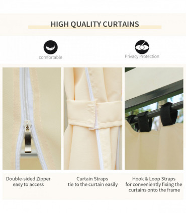 Outdoor 2-Tier Steel Frame Gazebo Beige 398(L)*298(W)*265(H)cm Curtains Included