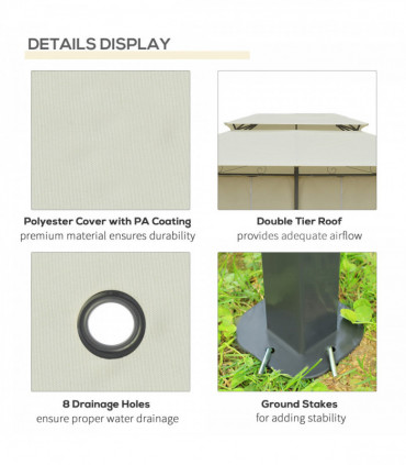 Outdoor 2-Tier Steel Frame Gazebo Beige 398(L)*298(W)*265(H)cm Curtains Included