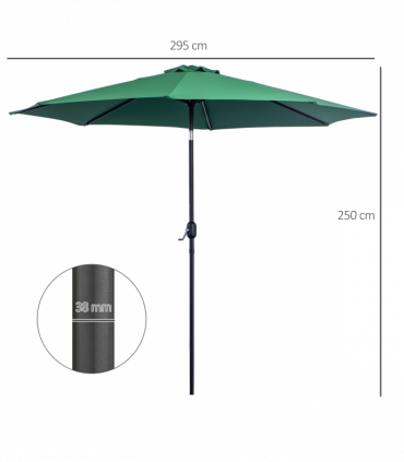 3(m) Patio Umbrella Outdoor Sunshade Canopy w/ Tilt & Crank Green Outsunny