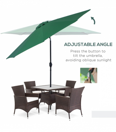 3(m) Patio Umbrella Outdoor Sunshade Canopy w/ Tilt & Crank Green Outsunny