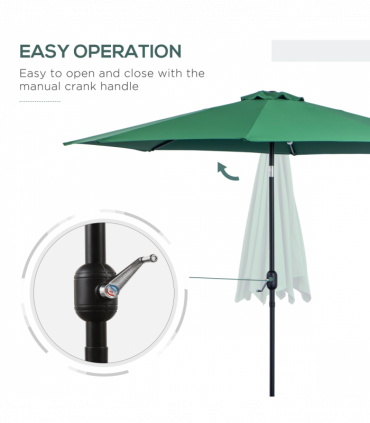 3(m) Patio Umbrella Outdoor Sunshade Canopy w/ Tilt & Crank Green Outsunny