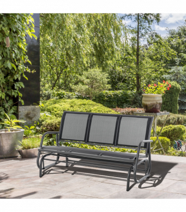 3-Seat Glider Rocking Chair for 3 People Bench Patio Furniture Metal Frame