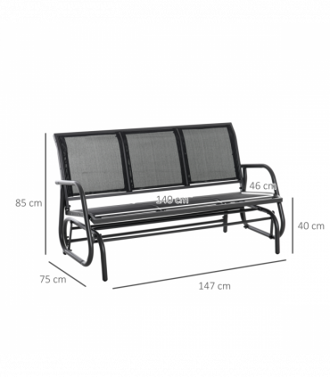 3-Seat Glider Rocking Chair for 3 People Bench Patio Furniture Metal Frame