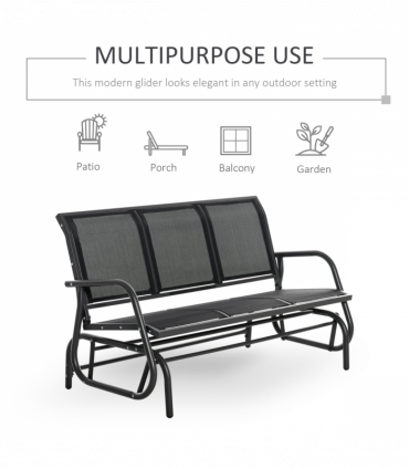 3-Seat Glider Rocking Chair for 3 People Bench Patio Furniture Metal Frame