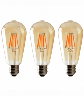 Glass Light Bulb ST64 Amber 2700K 6W E27 Indoor 450lm LED Filament Bulb Pack 3