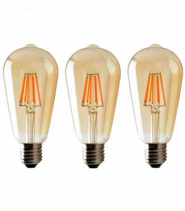 Glass Light Bulb ST64 Amber 2700K 6W E27 Indoor 450lm LED Filament Bulb Pack 3