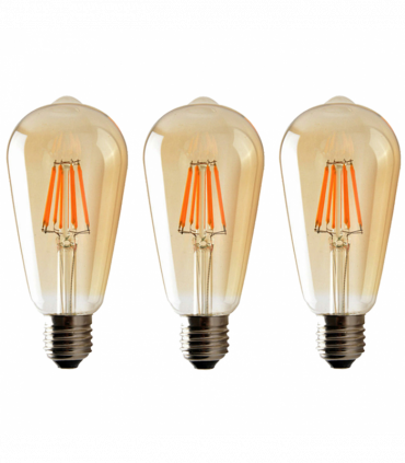 Glass Light Bulb ST64 Amber 2700K 6W E27 Indoor 450lm LED Filament Bulb Pack 3