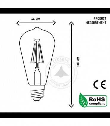 Glass Light Bulb ST64 Amber 2700K 6W E27 Indoor 450lm LED Filament Bulb Pack 3