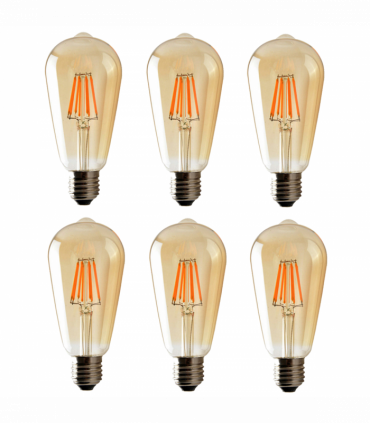 6Pack E27 LED Edison Dimmable Vintage Amber Glass Warm white 2700K Light Bulb, 