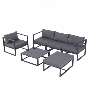 6pcs Garden Sectional Sofa Set Aluminum Frame Coffee Table Footstool Outsunny
