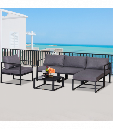 6pcs Garden Sectional Sofa Set Aluminum Frame Coffee Table Footstool Outsunny