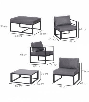 6pcs Garden Sectional Sofa Set Aluminum Frame Coffee Table Footstool Outsunny