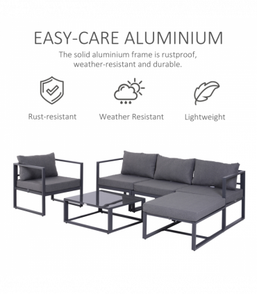 6pcs Garden Sectional Sofa Set Aluminum Frame Coffee Table Footstool Outsunny