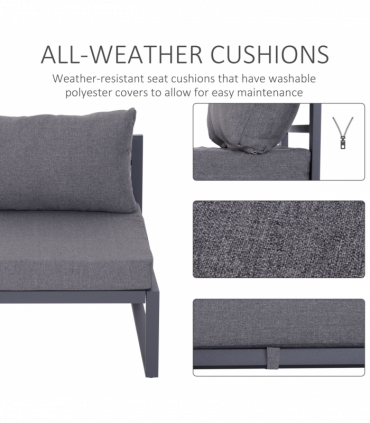 6pcs Garden Sectional Sofa Set Aluminum Frame Coffee Table Footstool Outsunny