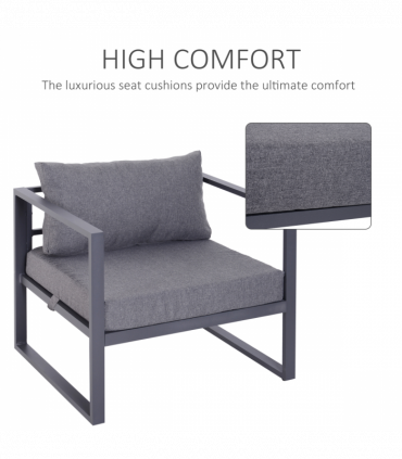 6pcs Garden Sectional Sofa Set Aluminum Frame Coffee Table Footstool Outsunny