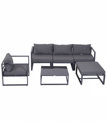 6pcs Garden Sectional Sofa Set Aluminum Frame Coffee Table Footstool Outsunny