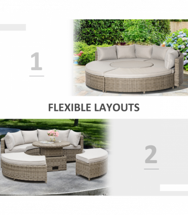 PE Rattan Garden Sofa Set Grey 169cm x 84cm x 75cm Outdoor Furniture Bed