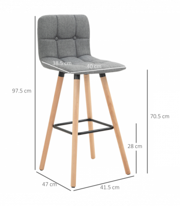 Bar Stool Set of 2 Armless Button-Tufted Counter Height Bar Chairs Grey