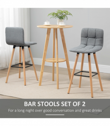 Bar Stool Set of 2 Armless Button-Tufted Counter Height Bar Chairs Grey