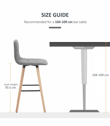 Bar Stool Set of 2 Armless Button-Tufted Counter Height Bar Chairs Grey