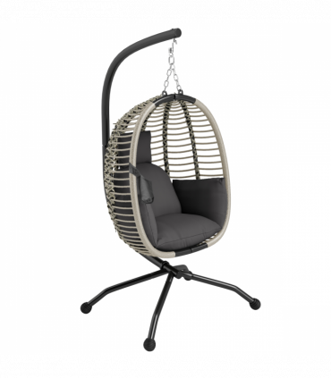 Comfortable Dark Grey Folding Basket Chair with Cup Holders for Relaxation
