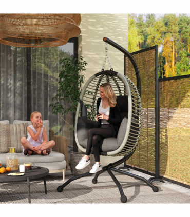 Comfortable Dark Grey Folding Basket Chair with Cup Holders for Relaxation