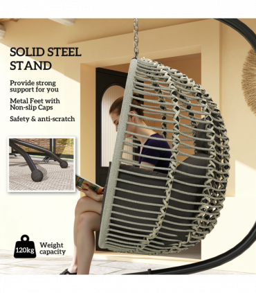 Comfortable Dark Grey Folding Basket Chair with Cup Holders for Relaxation