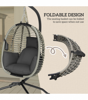 Comfortable Dark Grey Folding Basket Chair with Cup Holders for Relaxation