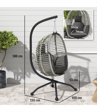 Comfortable Dark Grey Folding Basket Chair with Cup Holders for Relaxation