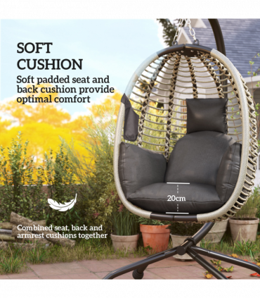 Comfortable Dark Grey Folding Basket Chair with Cup Holders for Relaxation