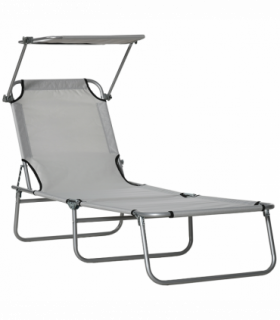 Folding Chair Sun Lounger w/ Sunshade Garden Recliner Hammock Grey
