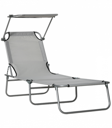 Folding Chair Sun Lounger w/ Sunshade Garden Recliner Hammock Grey