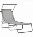 Folding Chair Sun Lounger w/ Sunshade Garden Recliner Hammock Grey
