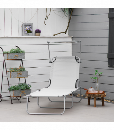 Folding Chair Sun Lounger w/ Sunshade Garden Recliner Hammock Grey