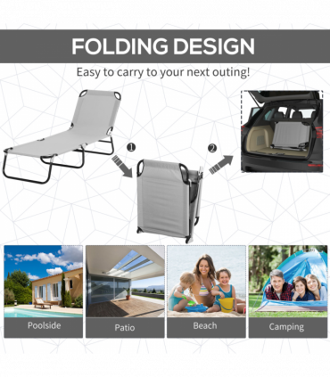 Folding Chair Sun Lounger w/ Sunshade Garden Recliner Hammock Grey