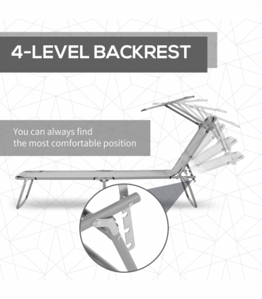 Folding Chair Sun Lounger w/ Sunshade Garden Recliner Hammock Grey