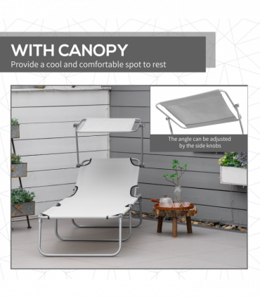 Folding Chair Sun Lounger w/ Sunshade Garden Recliner Hammock Grey