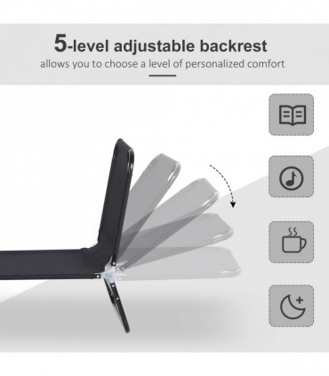 Folding Lounge Chair Outdoor Chaise Lounge for Bench Patio Black