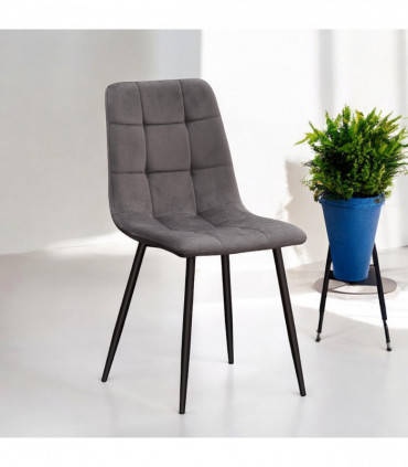 GREY FABRIC CHAIR BLACK METAL LEGS