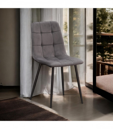 GREY FABRIC CHAIR BLACK METAL LEGS