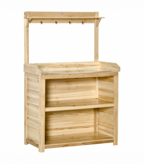 Garden Potting Bench Table Workstation w/ Galvanized Tabletop, Storage Shelves